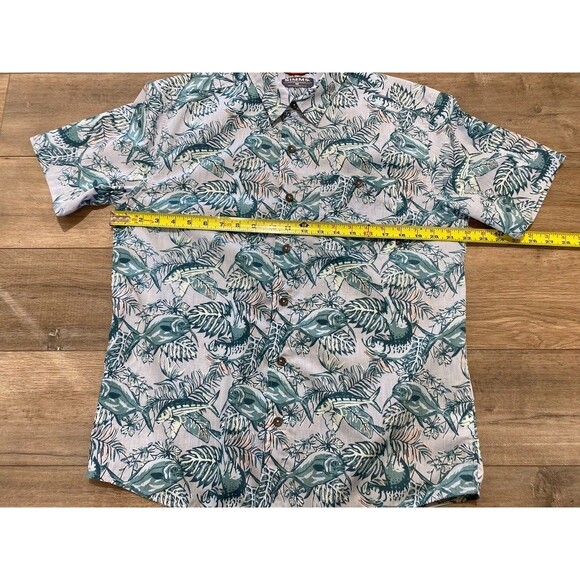 Simms Tailout Mens M Button Up Short Sleeve Fish Print Fishing Hawaiian Shirt - Picture 6 of 8